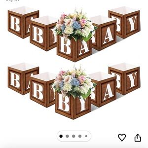 6 faux wood centerpiece boxes. 7”x7”x7” open top. Used once BABY